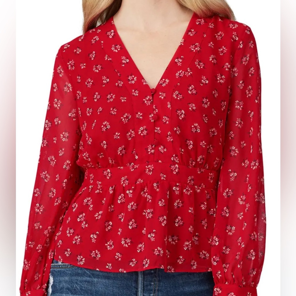 Madewell Georgette Retro Fem Body Top/Shirt Red Floral Size XS Good Preown Cond